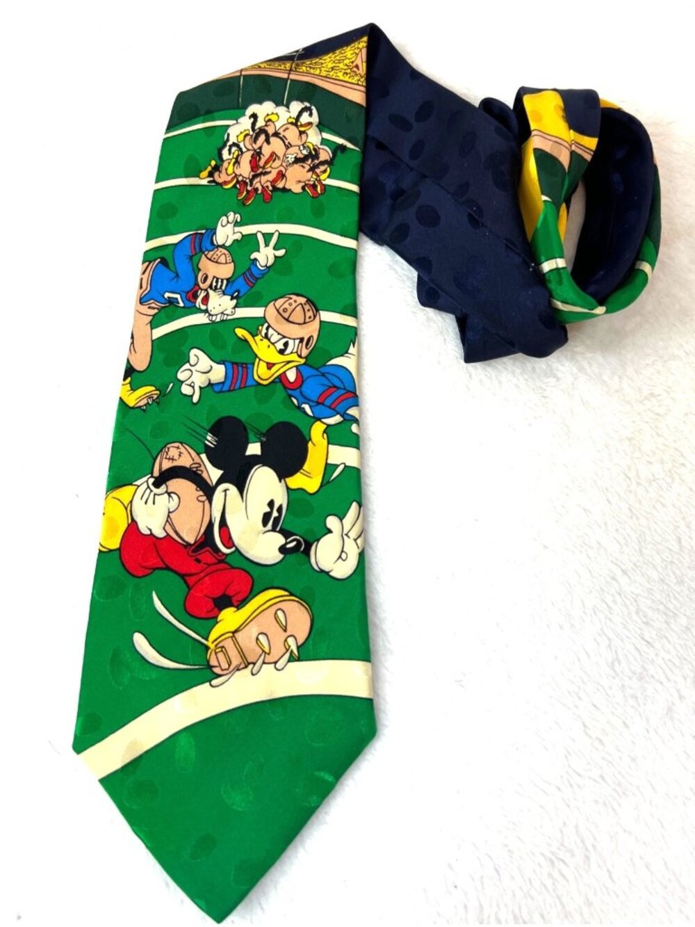 Vintage Disney Store Neck Tie Necktie Silk Mickey Football Donald Pluto Sports